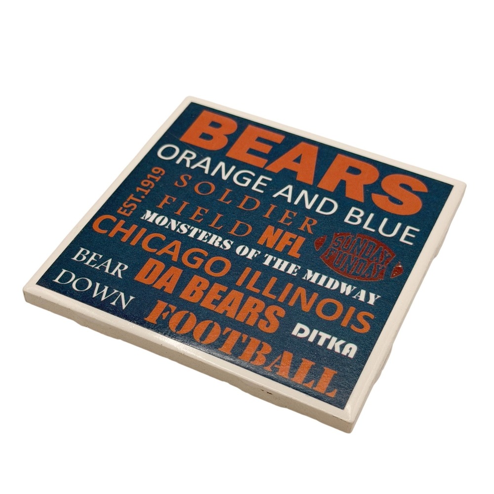 NFL Chicago Bears Ceramic 4 inch Coaster Blue Orange Football Sports Fan Decor